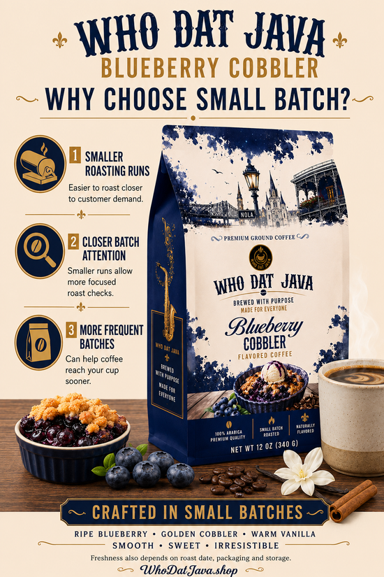 Blueberry Cobbler Flavored Coffee prepared in a cup