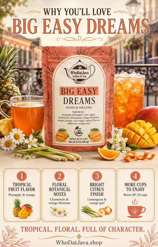 Big Easy Dreams Mango Tea prepared in a cup