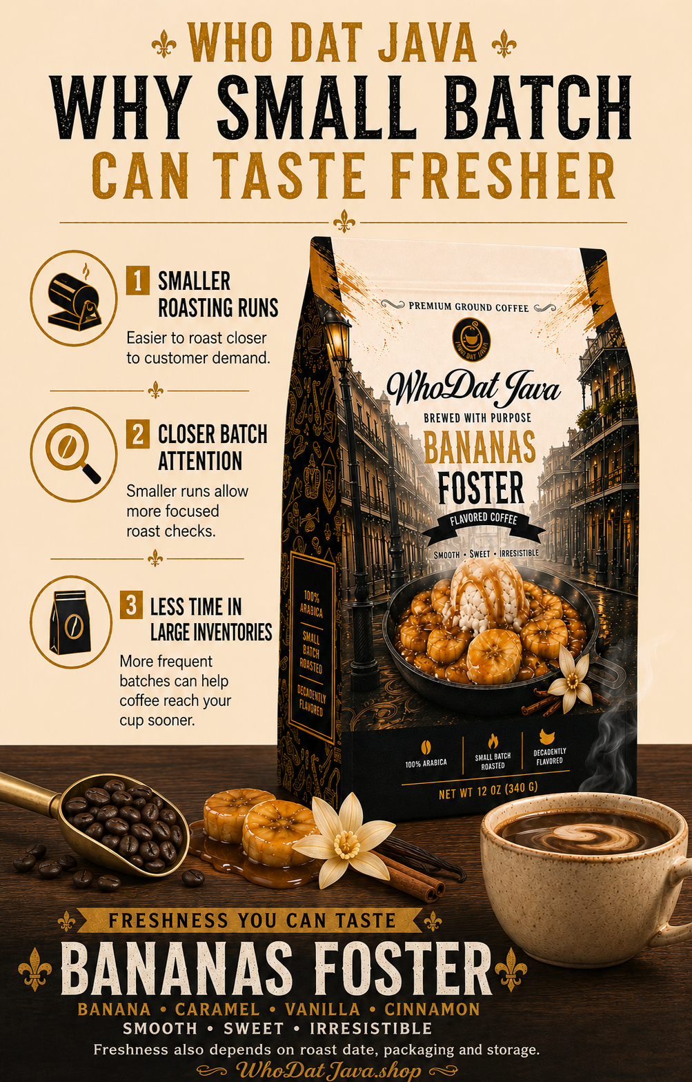 Bananas Foster Flavored Coffee prepared in a cup