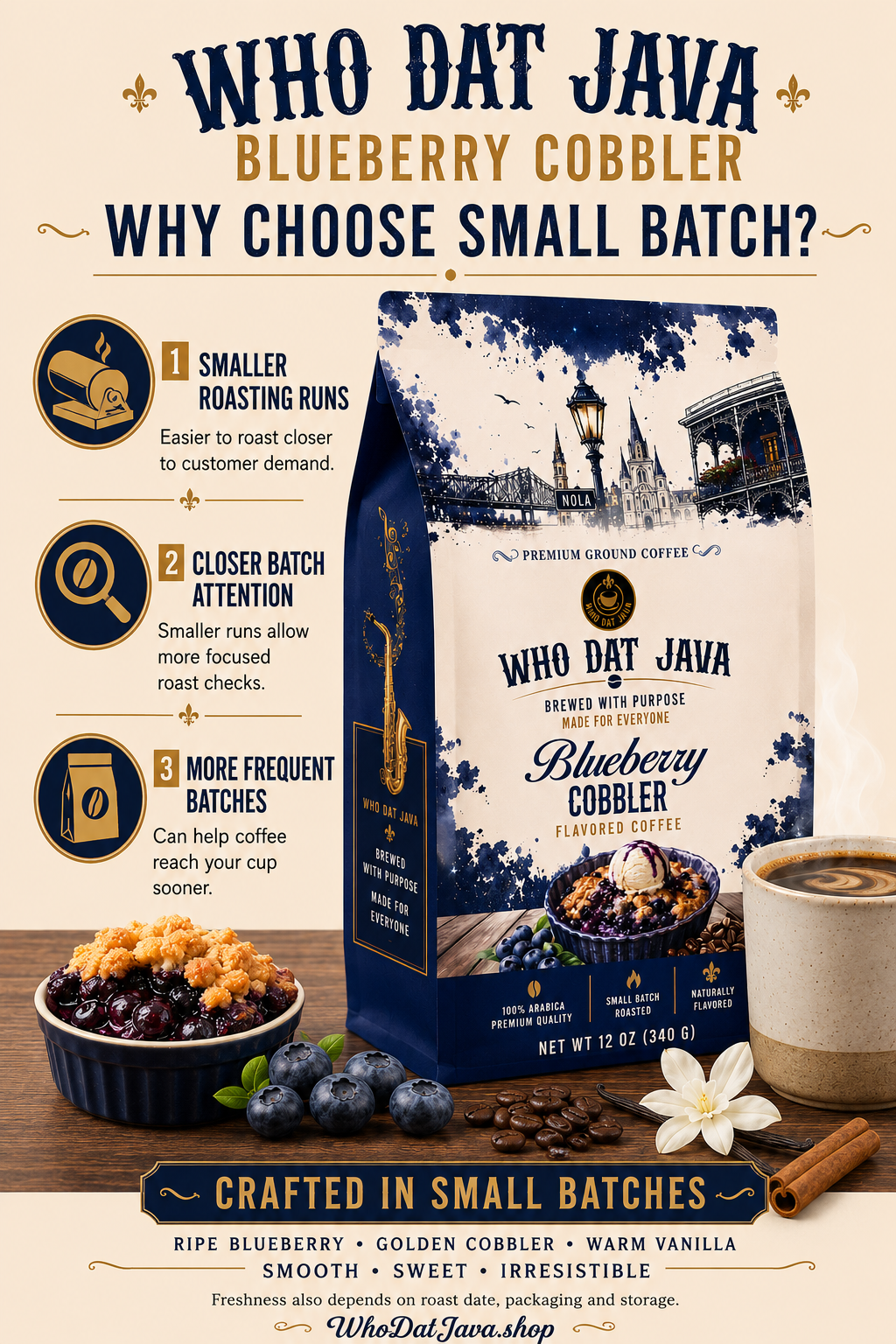 Blueberry Cobbler Flavored Coffee prepared in a cup
