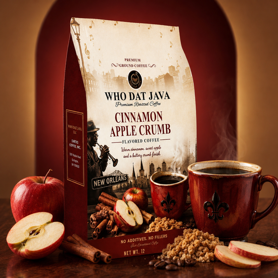 Cinnamon Apple Crumb Flavored Coffee packaging, flavored coffee