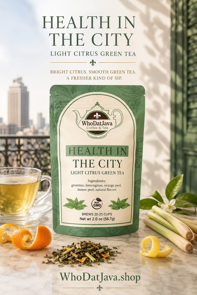 Health in the City Light Citrus Green Tea packaging, herbal tea
