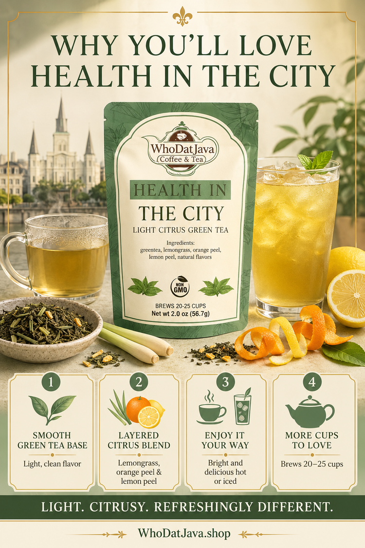 Health in the City Light Citrus Green Tea prepared in a cup