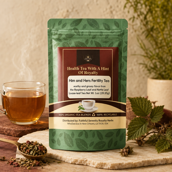 Him and Hers Fertility Organic Loose-Leaf Tea prepared in a cup