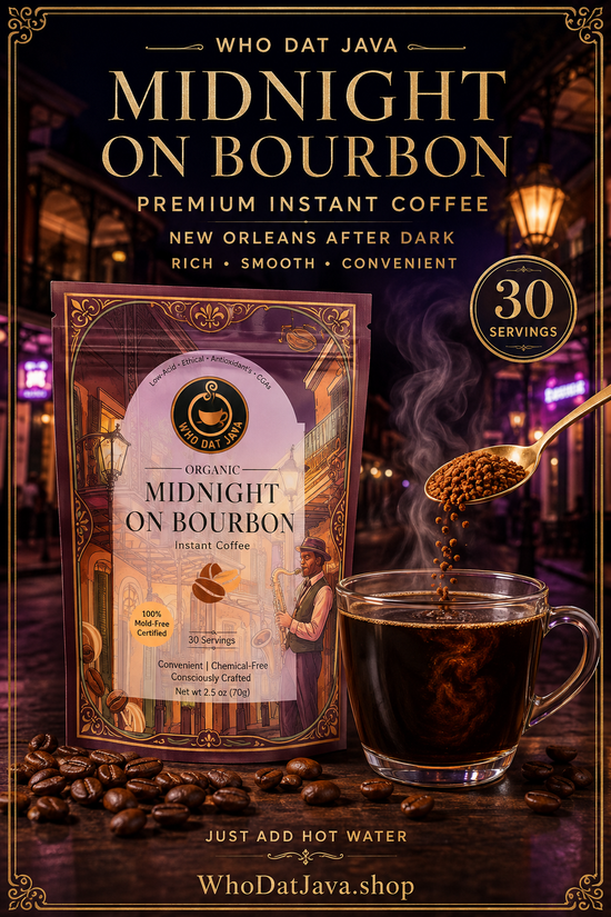 Midnight on Bourbon Instant Coffee packaging, instant coffee