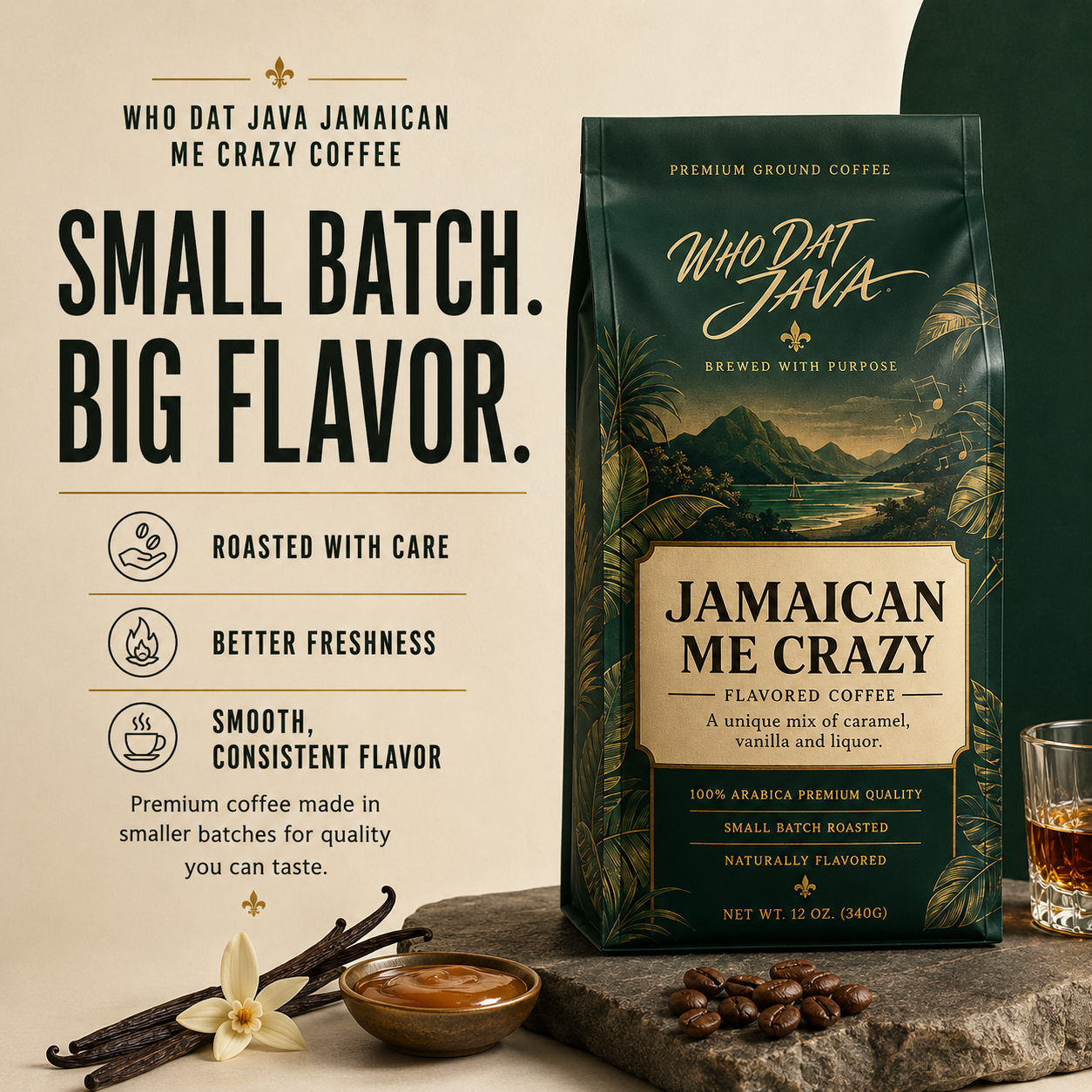 Jamaican Me Crazy Flavored Coffee prepared in a cup