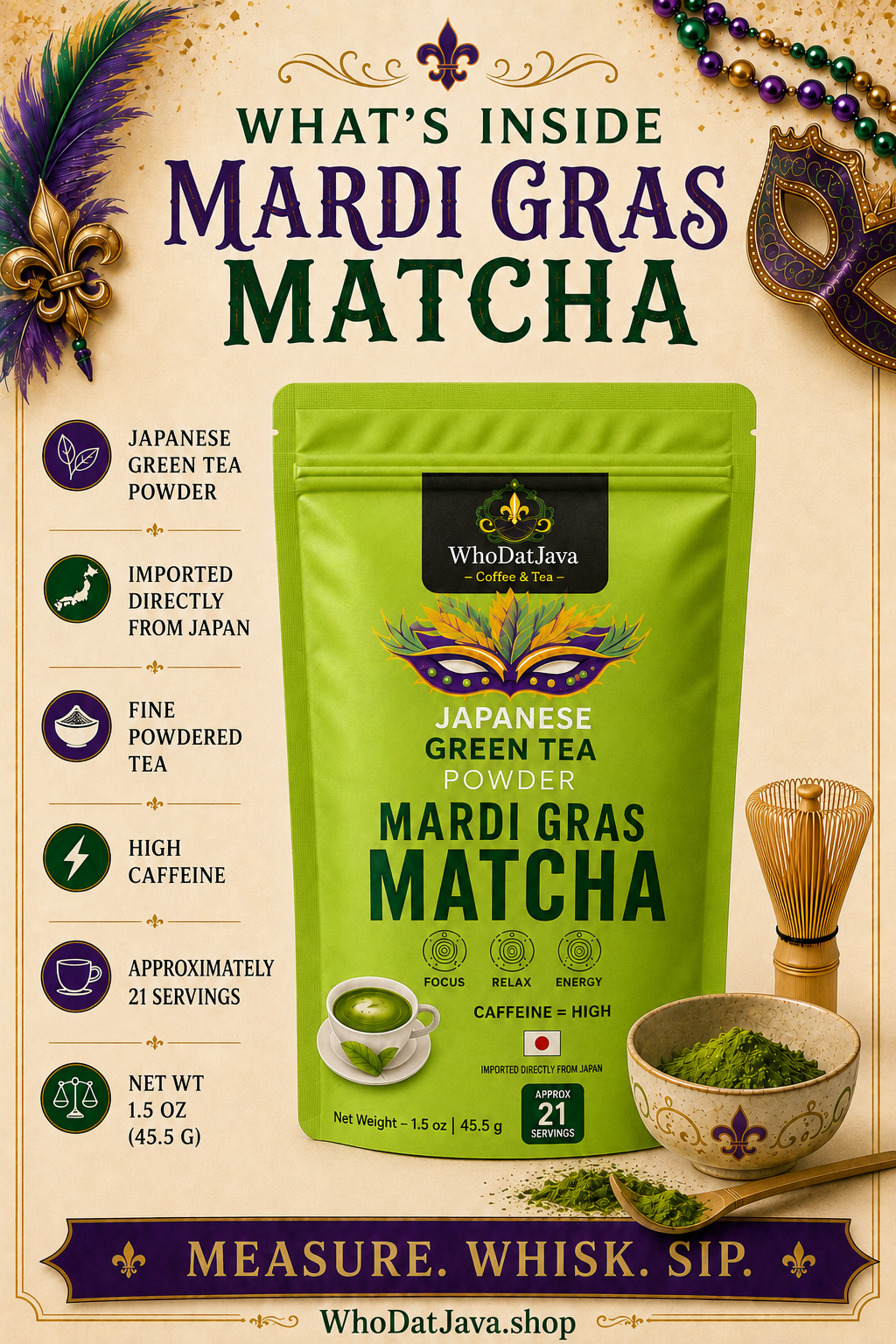 Mardi Gras Matcha Japanese Green Tea Powder detail 3