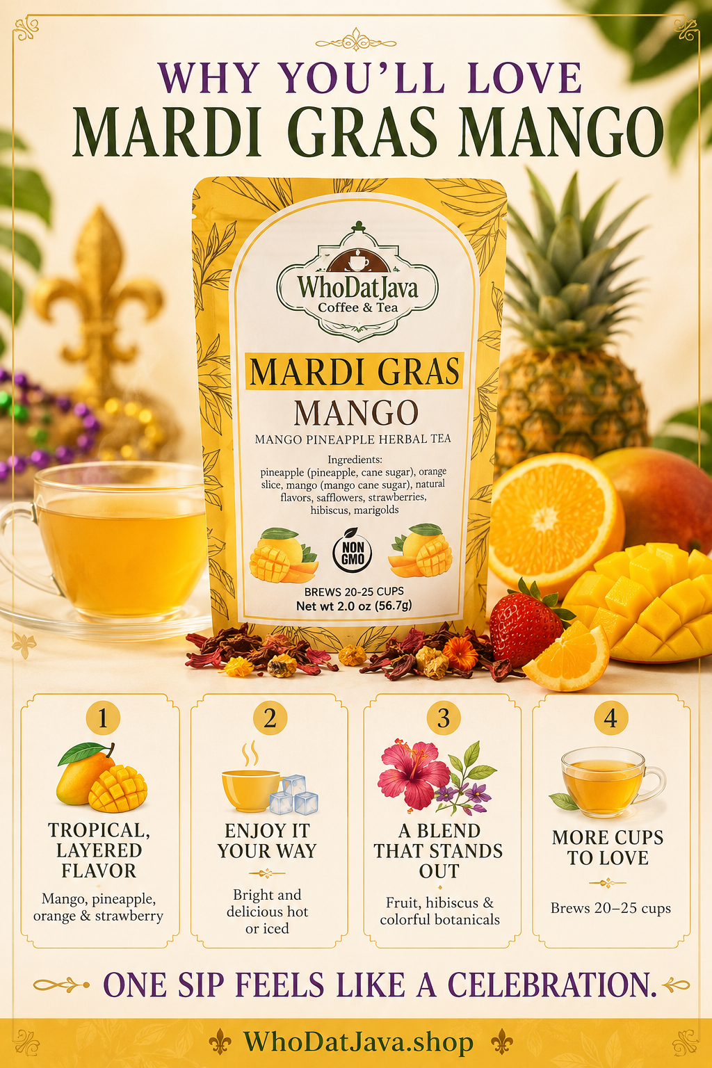 Mardi Gras Mango Pineapple Herbal Tea detail 3