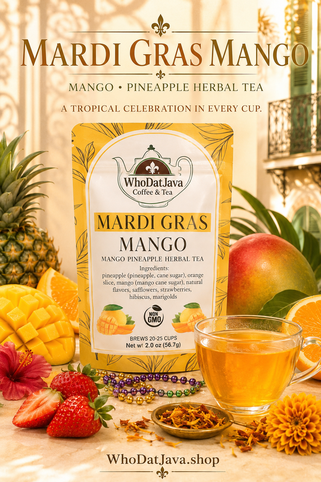 Mardi Gras Mango Pineapple Herbal Tea detail 4